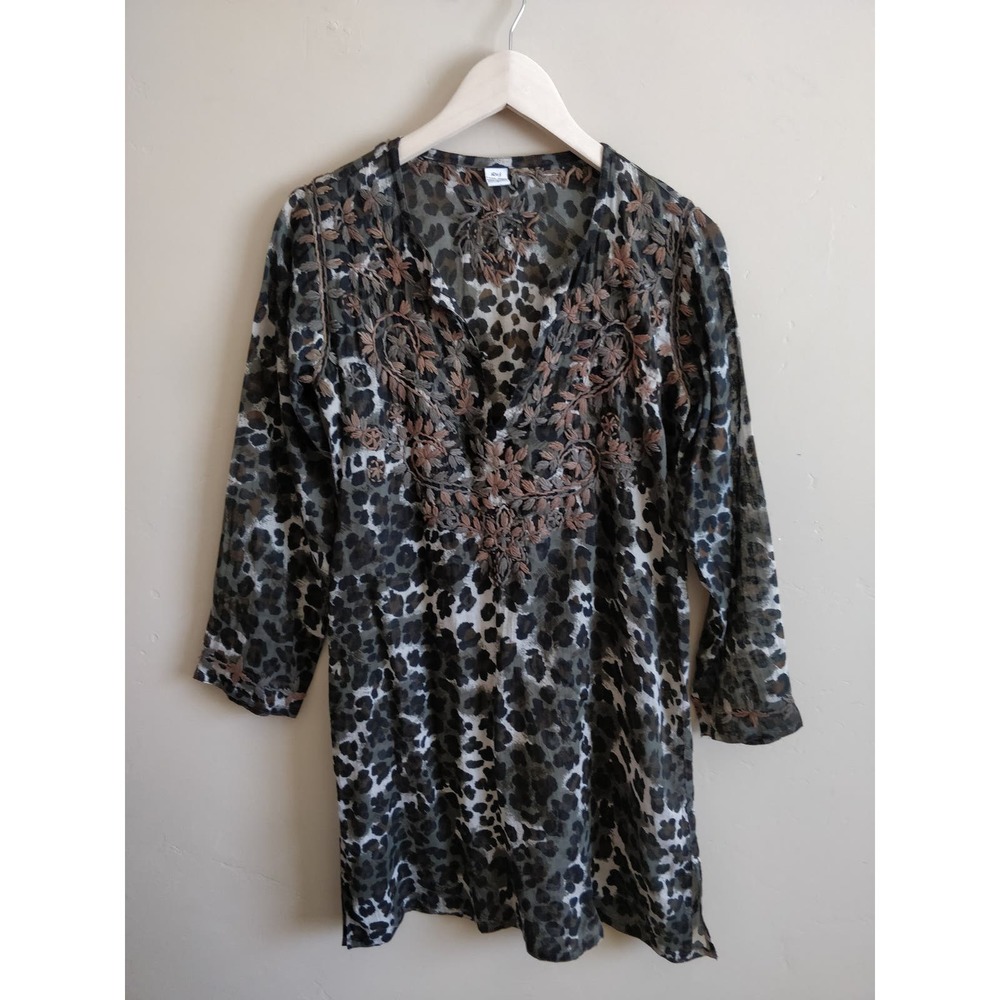 3/$20 Raj Brown Animal Print Embroidered Boho Dress S